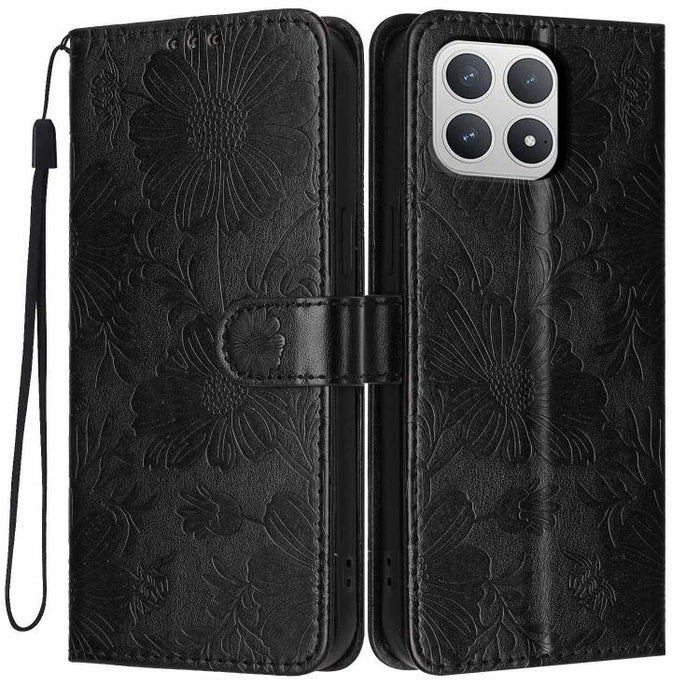 Funda para teléfono de piel vegana con relieve de girasol y cuerda negra pequeña, For Xiaomi Poco F8 Ultra 5G Global, For Xiaomi Poco F8 Pro 5G Global, For Xiaomi 17 Pro Max, For Xiaomi 17 Pro, For Xiaomi 17, For Xiaomi 15T Pro 5G, For Xiaomi 15T 5G   ...