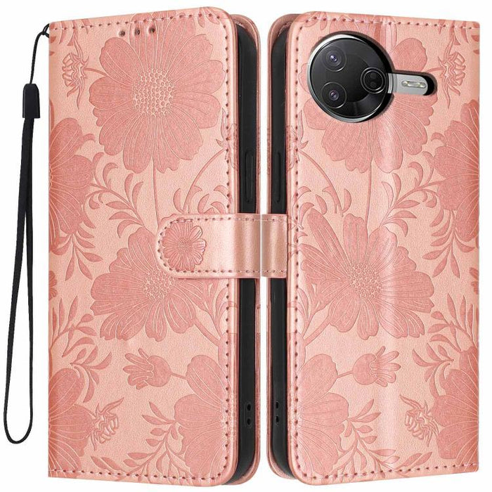 Funda para teléfono de piel vegana con relieve de girasol y cuerda negra pequeña, For Xiaomi Poco F8 Ultra 5G Global, For Xiaomi Poco F8 Pro 5G Global, For Xiaomi 17 Pro Max, For Xiaomi 17 Pro, For Xiaomi 17, For Xiaomi 15T Pro 5G, For Xiaomi 15T 5G   ...