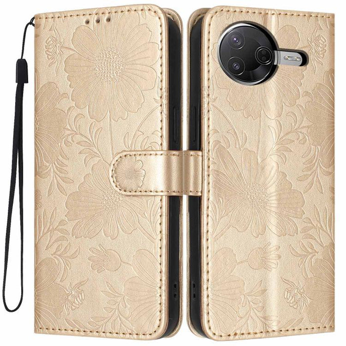 Funda para teléfono de piel vegana con relieve de girasol y cuerda negra pequeña, For Xiaomi Poco F8 Ultra 5G Global, For Xiaomi Poco F8 Pro 5G Global, For Xiaomi 17 Pro Max, For Xiaomi 17 Pro, For Xiaomi 17, For Xiaomi 15T Pro 5G, For Xiaomi 15T 5G   ...