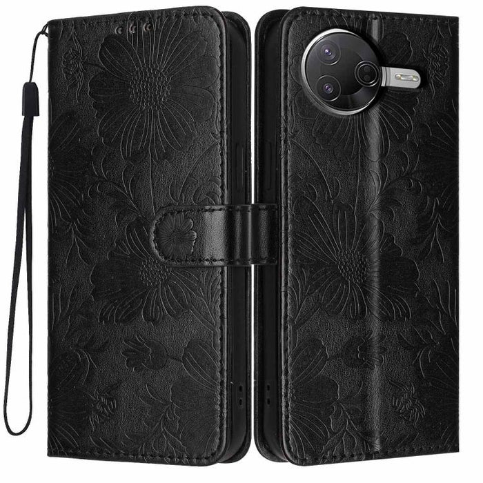 Funda para teléfono de piel vegana con relieve de girasol y cuerda negra pequeña, For Xiaomi Poco F8 Ultra 5G Global, For Xiaomi Poco F8 Pro 5G Global, For Xiaomi 17 Pro Max, For Xiaomi 17 Pro, For Xiaomi 17, For Xiaomi 15T Pro 5G, For Xiaomi 15T 5G   ...