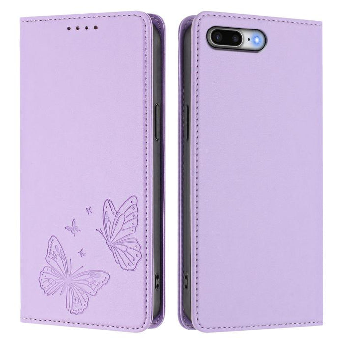Funda para teléfono de cuero vegano con fuerte imán doble en forma de mariposa y protección RFID, For iPhone 8 Plus / 7 Plus