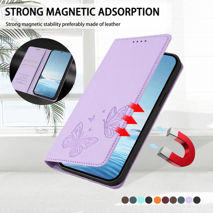 Funda para teléfono de cuero vegano con fuerte imán doble en forma de mariposa y protección RFID, For iPhone 8 Plus / 7 Plus