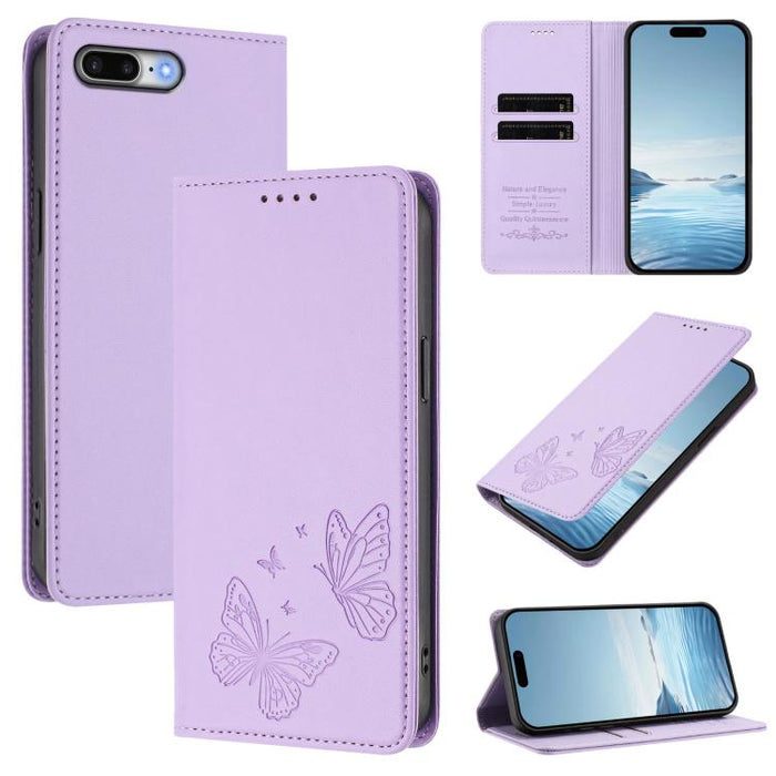 Funda para teléfono de cuero vegano con fuerte imán doble en forma de mariposa y protección RFID, For iPhone 8 Plus / 7 Plus