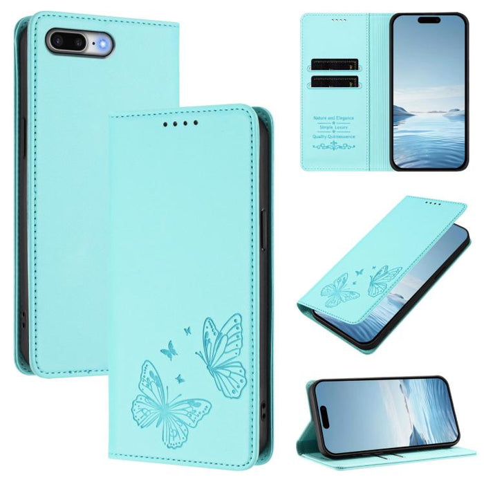 Funda para teléfono de cuero vegano con fuerte imán doble en forma de mariposa y protección RFID, For iPhone 8 Plus / 7 Plus