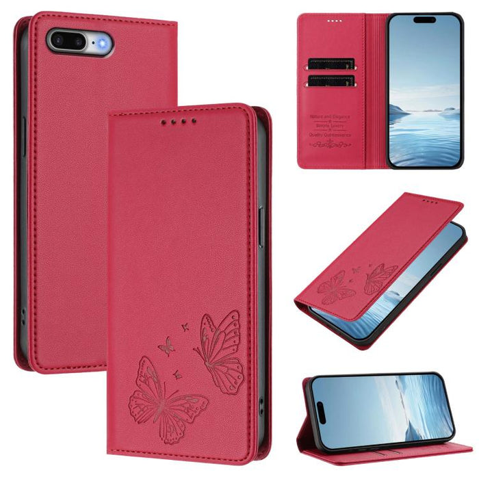 Funda para teléfono de cuero vegano con fuerte imán doble en forma de mariposa y protección RFID, For iPhone 8 Plus / 7 Plus