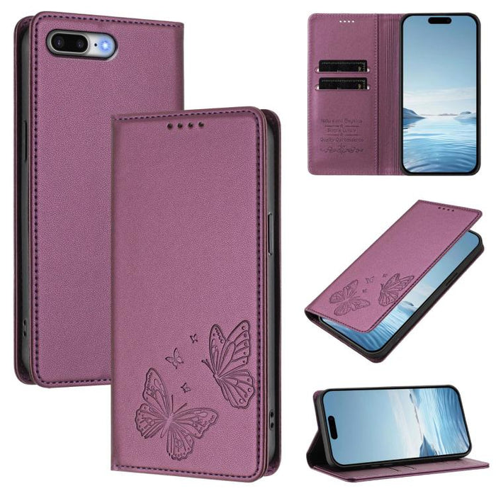 Funda para teléfono de cuero vegano con fuerte imán doble en forma de mariposa y protección RFID, For iPhone 8 Plus / 7 Plus