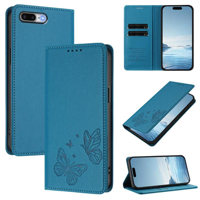 Funda para teléfono de cuero vegano con fuerte imán doble en forma de mariposa y protección RFID, For iPhone 8 Plus / 7 Plus