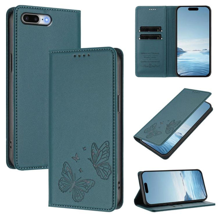 Funda para teléfono de cuero vegano con fuerte imán doble en forma de mariposa y protección RFID, For iPhone 8 Plus / 7 Plus