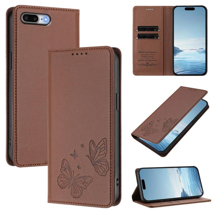 Funda para teléfono de cuero vegano con fuerte imán doble en forma de mariposa y protección RFID, For iPhone 8 Plus / 7 Plus