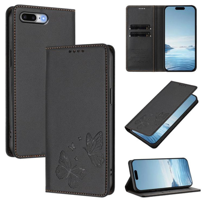 Funda para teléfono de cuero vegano con fuerte imán doble en forma de mariposa y protección RFID, For iPhone 8 Plus / 7 Plus