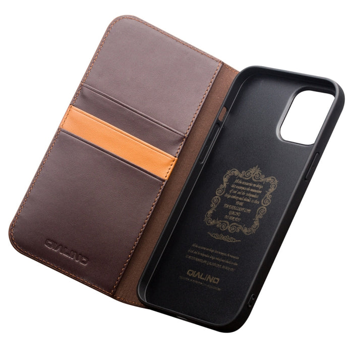 QIALINO Estuche de cuero con tapa horizontal comercial con soporte y ranuras para tarjetas y billetera, For iPhone 12 mini, For iPhone 12 / 12 Pro, For iPhone 12 Pro Max