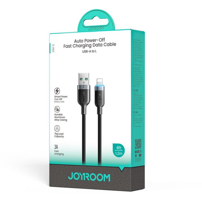 Cable de datos de carga rápida con apagado automático y USB-A a 8 pines de 1,2 m y 3 A de la serie StarWay de JOYROOM S-A63, USB-A to 8 Pin