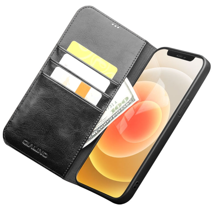 QIALINO Estuche de cuero con tapa horizontal con soporte y ranuras para tarjetas y billetera, For iPhone 12 mini, For iPhone 12 / 12 Pro