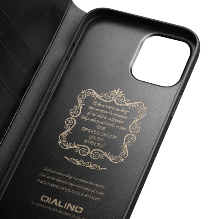 QIALINO Estuche de cuero con tapa horizontal con soporte y ranuras para tarjetas y billetera, For iPhone 12 mini, For iPhone 12 / 12 Pro