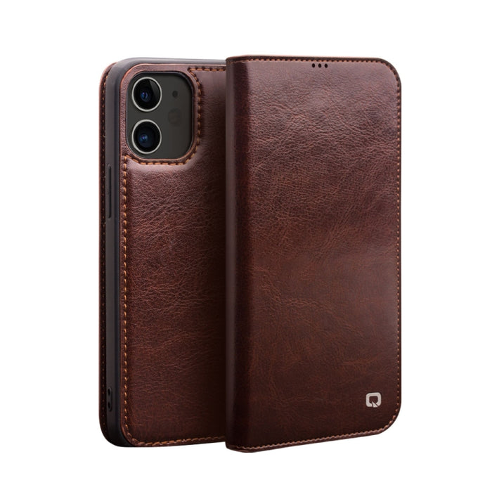 QIALINO Estuche de cuero con tapa horizontal con soporte y ranuras para tarjetas y billetera, For iPhone 12 mini, For iPhone 12 / 12 Pro