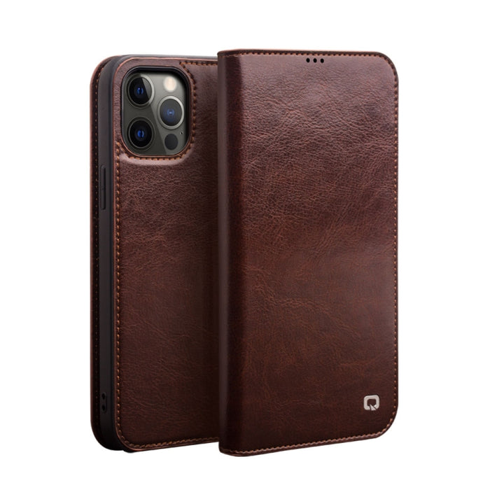 QIALINO Estuche de cuero con tapa horizontal con soporte y ranuras para tarjetas y billetera, For iPhone 12 mini, For iPhone 12 / 12 Pro