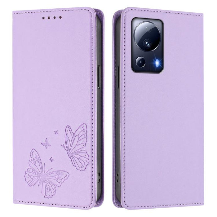 Funda para teléfono de cuero vegano con fuerte imán doble en forma de mariposa y protección RFID, For Xiaomi 13 Lite / Civi 2