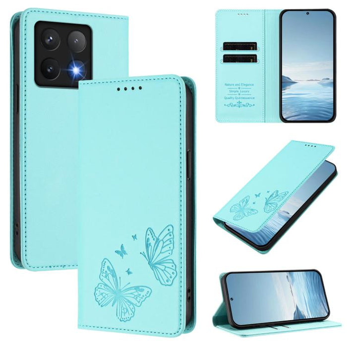 Funda para teléfono de cuero vegano con fuerte imán doble en forma de mariposa y protección RFID, For Xiaomi Poco X7 Pro 5G, For Xiaomi Poco M7 Pro 5G / Redmi Note 14 5G, For Xiaomi 15 Pro, For Xiaomi 15, For Xiaomi 14T Pro, For Xiaomi 14T             ...