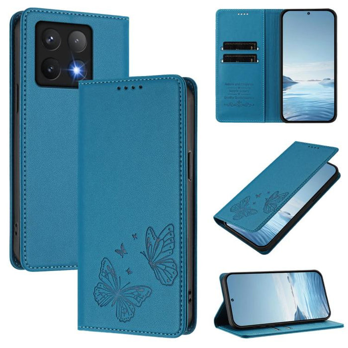 Funda para teléfono de cuero vegano con fuerte imán doble en forma de mariposa y protección RFID, For Xiaomi Poco X7 Pro 5G, For Xiaomi Poco M7 Pro 5G / Redmi Note 14 5G, For Xiaomi 15 Pro, For Xiaomi 15, For Xiaomi 14T Pro, For Xiaomi 14T             ...