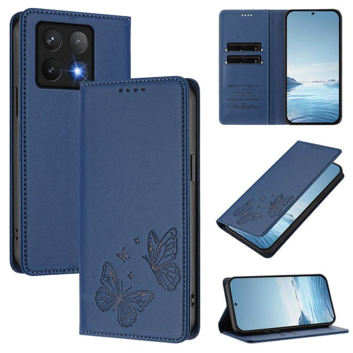 Funda para teléfono de cuero vegano con fuerte imán doble en forma de mariposa y protección RFID, For Xiaomi Poco X7 Pro 5G, For Xiaomi Poco M7 Pro 5G / Redmi Note 14 5G, For Xiaomi 15 Pro, For Xiaomi 15, For Xiaomi 14T Pro, For Xiaomi 14T             ...
