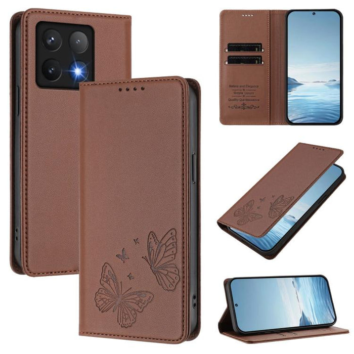 Funda para teléfono de cuero vegano con fuerte imán doble en forma de mariposa y protección RFID, For Xiaomi Poco X7 Pro 5G, For Xiaomi Poco M7 Pro 5G / Redmi Note 14 5G, For Xiaomi 15 Pro, For Xiaomi 15, For Xiaomi 14T Pro, For Xiaomi 14T             ...