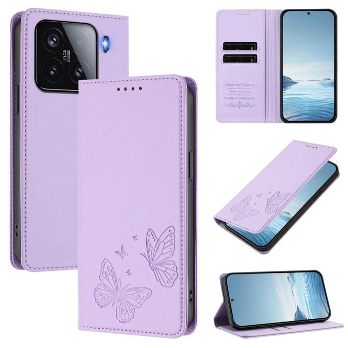 Funda para teléfono de cuero vegano con fuerte imán doble en forma de mariposa y protección RFID, For Xiaomi Poco X7 Pro 5G, For Xiaomi Poco M7 Pro 5G / Redmi Note 14 5G, For Xiaomi 15 Pro, For Xiaomi 15, For Xiaomi 14T Pro, For Xiaomi 14T             ...