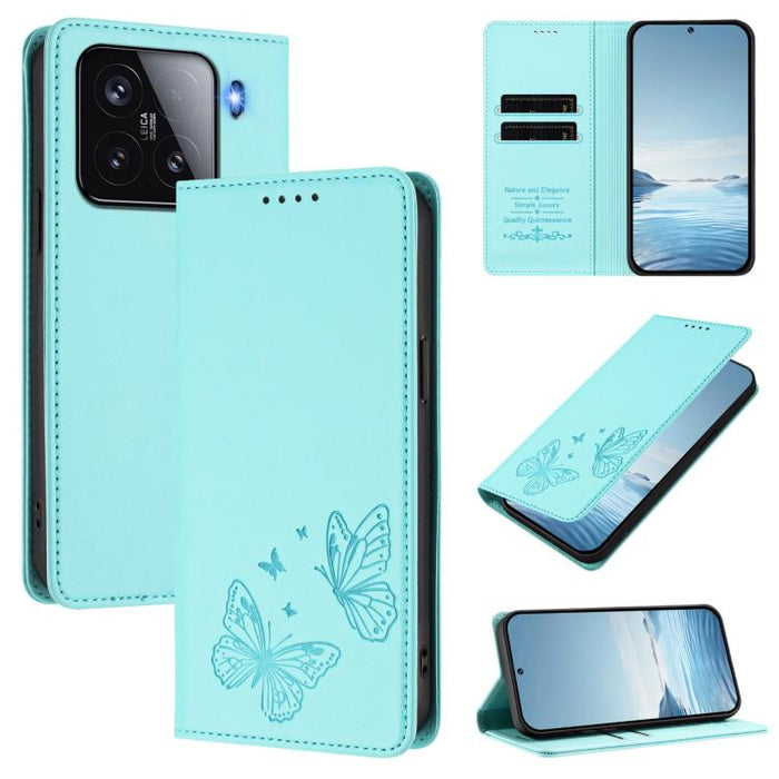 Funda para teléfono de cuero vegano con fuerte imán doble en forma de mariposa y protección RFID, For Xiaomi Poco X7 Pro 5G, For Xiaomi Poco M7 Pro 5G / Redmi Note 14 5G, For Xiaomi 15 Pro, For Xiaomi 15, For Xiaomi 14T Pro, For Xiaomi 14T             ...