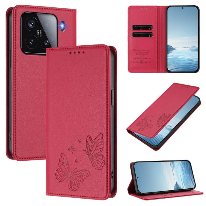 Funda para teléfono de cuero vegano con fuerte imán doble en forma de mariposa y protección RFID, For Xiaomi Poco X7 Pro 5G, For Xiaomi Poco M7 Pro 5G / Redmi Note 14 5G, For Xiaomi 15 Pro, For Xiaomi 15, For Xiaomi 14T Pro, For Xiaomi 14T             ...