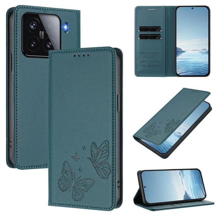 Funda para teléfono de cuero vegano con fuerte imán doble en forma de mariposa y protección RFID, For Xiaomi Poco X7 Pro 5G, For Xiaomi Poco M7 Pro 5G / Redmi Note 14 5G, For Xiaomi 15 Pro, For Xiaomi 15, For Xiaomi 14T Pro, For Xiaomi 14T             ...