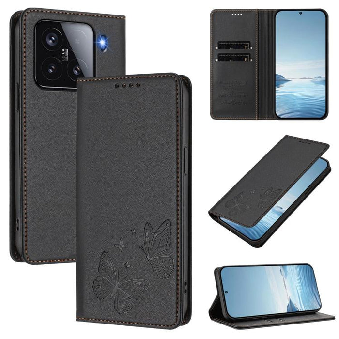 Funda para teléfono de cuero vegano con fuerte imán doble en forma de mariposa y protección RFID, For Xiaomi Poco X7 Pro 5G, For Xiaomi Poco M7 Pro 5G / Redmi Note 14 5G, For Xiaomi 15 Pro, For Xiaomi 15, For Xiaomi 14T Pro, For Xiaomi 14T             ...