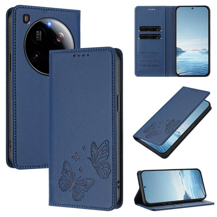 Funda para teléfono de cuero vegano con fuerte imán doble en forma de mariposa y protección RFID, For Xiaomi Poco X7 Pro 5G, For Xiaomi Poco M7 Pro 5G / Redmi Note 14 5G, For Xiaomi 15 Pro, For Xiaomi 15, For Xiaomi 14T Pro, For Xiaomi 14T             ...