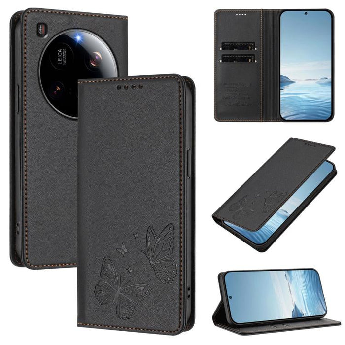 Funda para teléfono de cuero vegano con fuerte imán doble en forma de mariposa y protección RFID, For Xiaomi Poco X7 Pro 5G, For Xiaomi Poco M7 Pro 5G / Redmi Note 14 5G, For Xiaomi 15 Pro, For Xiaomi 15, For Xiaomi 14T Pro, For Xiaomi 14T             ...