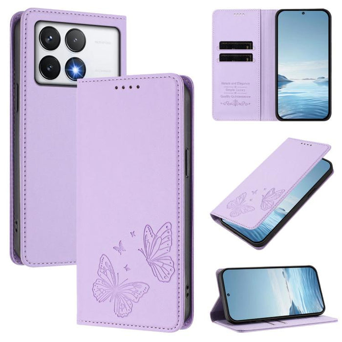 Funda para teléfono de cuero vegano con fuerte imán doble en forma de mariposa y protección RFID, For Xiaomi Poco X7 Pro 5G, For Xiaomi Poco M7 Pro 5G / Redmi Note 14 5G, For Xiaomi 15 Pro, For Xiaomi 15, For Xiaomi 14T Pro, For Xiaomi 14T             ...