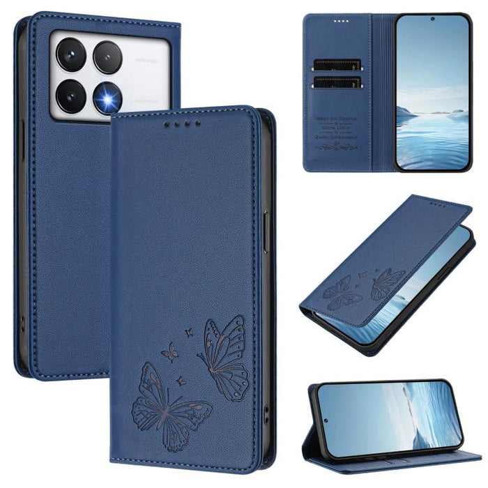 Funda para teléfono de cuero vegano con fuerte imán doble en forma de mariposa y protección RFID, For Xiaomi Poco X7 Pro 5G, For Xiaomi Poco M7 Pro 5G / Redmi Note 14 5G, For Xiaomi 15 Pro, For Xiaomi 15, For Xiaomi 14T Pro, For Xiaomi 14T             ...