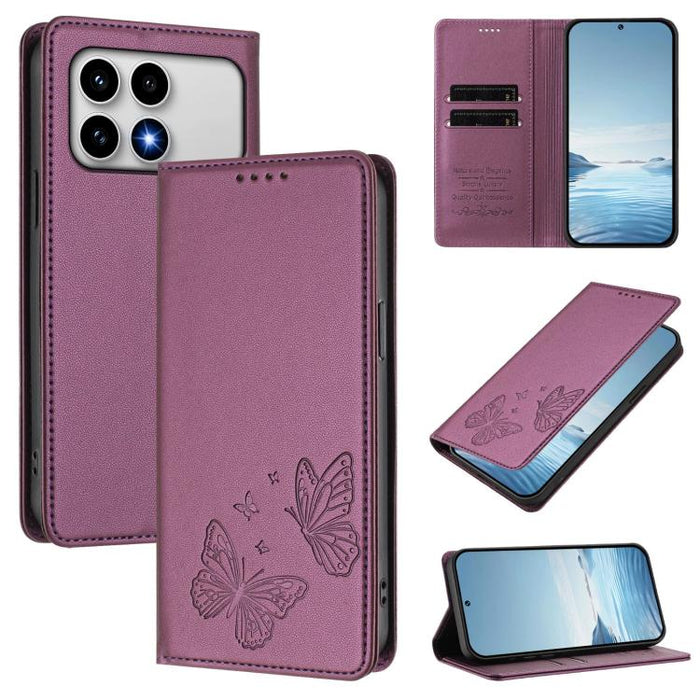 Funda para teléfono de cuero vegano con fuerte imán doble en forma de mariposa y protección RFID, For Xiaomi Poco X8 Pro 5G / Redmi Turbo 5 5G, For Xiaomi 17 Ultra, For Xiaomi Poco F8 Ultra 5G / Redmi K90 Pro Max, For Xiaomi Poco F8 Pro 5G / Redmi K90 ...