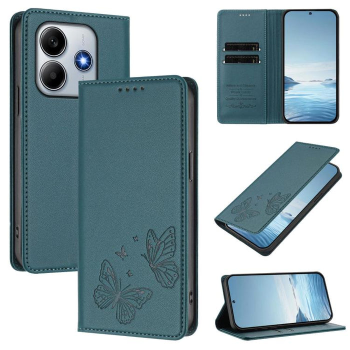 Funda para teléfono de cuero vegano con fuerte imán doble en forma de mariposa y protección RFID, For Xiaomi Poco X7 Pro 5G, For Xiaomi Poco M7 Pro 5G / Redmi Note 14 5G, For Xiaomi 15 Pro, For Xiaomi 15, For Xiaomi 14T Pro, For Xiaomi 14T             ...
