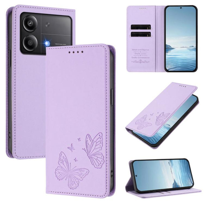 Funda para teléfono de cuero vegano con fuerte imán doble en forma de mariposa y protección RFID, For Xiaomi Poco X7 Pro 5G, For Xiaomi Poco M7 Pro 5G / Redmi Note 14 5G, For Xiaomi 15 Pro, For Xiaomi 15, For Xiaomi 14T Pro, For Xiaomi 14T             ...