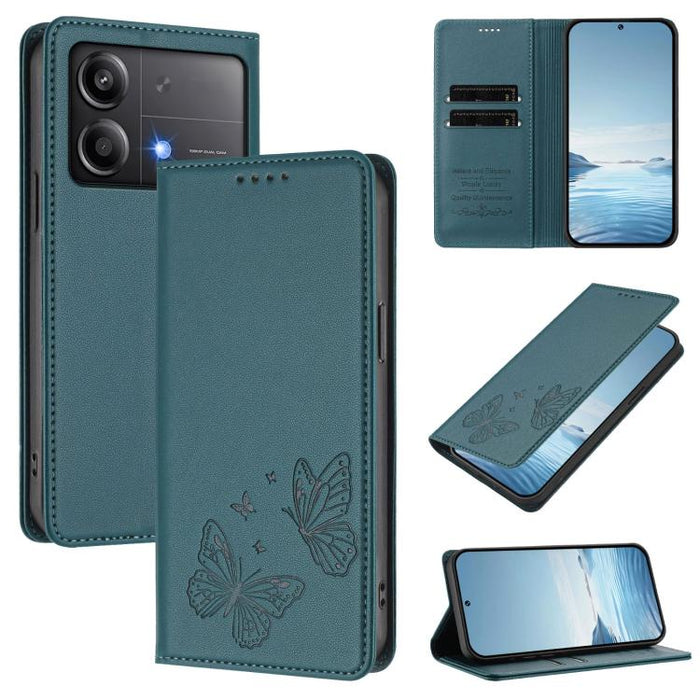 Funda para teléfono de cuero vegano con fuerte imán doble en forma de mariposa y protección RFID, For Xiaomi Poco X7 Pro 5G, For Xiaomi Poco M7 Pro 5G / Redmi Note 14 5G, For Xiaomi 15 Pro, For Xiaomi 15, For Xiaomi 14T Pro, For Xiaomi 14T             ...