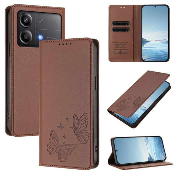Funda para teléfono de cuero vegano con fuerte imán doble en forma de mariposa y protección RFID, For Xiaomi Poco X7 Pro 5G, For Xiaomi Poco M7 Pro 5G / Redmi Note 14 5G, For Xiaomi 15 Pro, For Xiaomi 15, For Xiaomi 14T Pro, For Xiaomi 14T             ...