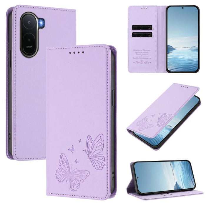 Funda para teléfono de cuero vegano con fuerte imán doble en forma de mariposa y protección RFID, For Redmi A7 Pro 171mm / Poco C85x 5G, For Redmi 15a 5G, For Redmi Turbo 5 Max 5G / Poco X8 Pro Max 5G, For Redmi Note 15 Pro+ 5G 163.3mm / Poco M8 Pro 5G...