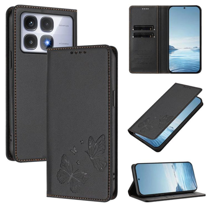 Funda para teléfono de cuero vegano con fuerte imán doble en forma de mariposa y protección RFID, For Redmi 13 4G / 5G / 13x / Poco M6 4G, For Redmi A3 / A3x / Poco C61, For Redmi Note 13 4G, For Redmi 13C 4G / 5G / Poco C65                            ...