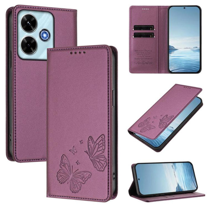 Funda para teléfono de cuero vegano con fuerte imán doble en forma de mariposa y protección RFID, For Redmi 13 4G / 5G / 13x / Poco M6 4G, For Redmi A3 / A3x / Poco C61, For Redmi Note 13 4G, For Redmi 13C 4G / 5G / Poco C65                            ...