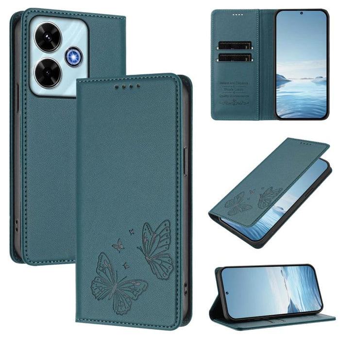 Funda para teléfono de cuero vegano con fuerte imán doble en forma de mariposa y protección RFID, For Redmi 13 4G / 5G / 13x / Poco M6 4G, For Redmi A3 / A3x / Poco C61, For Redmi Note 13 4G, For Redmi 13C 4G / 5G / Poco C65                            ...