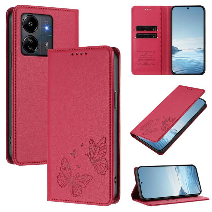 Funda para teléfono de cuero vegano con fuerte imán doble en forma de mariposa y protección RFID, For Redmi 13 4G / 5G / 13x / Poco M6 4G, For Redmi A3 / A3x / Poco C61, For Redmi Note 13 4G, For Redmi 13C 4G / 5G / Poco C65                            ...