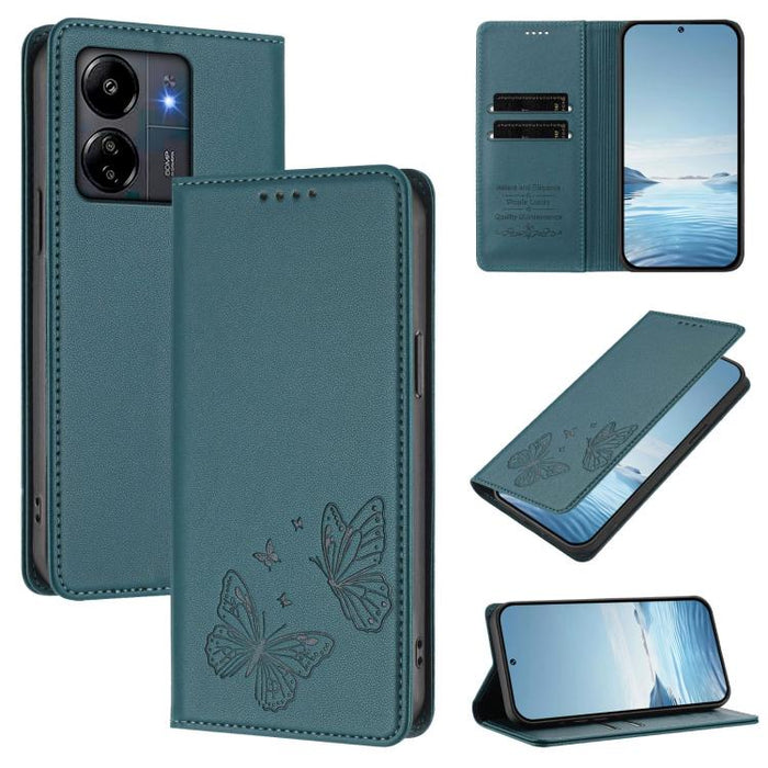 Funda para teléfono de cuero vegano con fuerte imán doble en forma de mariposa y protección RFID, For Redmi 13 4G / 5G / 13x / Poco M6 4G, For Redmi A3 / A3x / Poco C61, For Redmi Note 13 4G, For Redmi 13C 4G / 5G / Poco C65                            ...