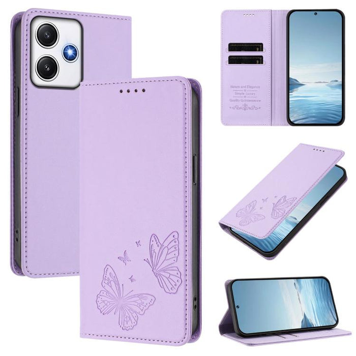 Funda para teléfono de cuero vegano con fuerte imán doble en forma de mariposa y protección RFID, For Redmi 13 4G / 5G / 13x / Poco M6 4G, For Redmi A3 / A3x / Poco C61, For Redmi Note 13 4G, For Redmi 13C 4G / 5G / Poco C65                            ...