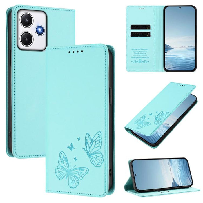 Funda para teléfono de cuero vegano con fuerte imán doble en forma de mariposa y protección RFID, For Redmi 13 4G / 5G / 13x / Poco M6 4G, For Redmi A3 / A3x / Poco C61, For Redmi Note 13 4G, For Redmi 13C 4G / 5G / Poco C65                            ...