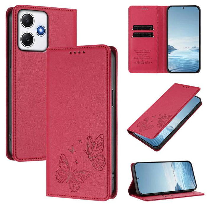 Funda para teléfono de cuero vegano con fuerte imán doble en forma de mariposa y protección RFID, For Redmi 13 4G / 5G / 13x / Poco M6 4G, For Redmi A3 / A3x / Poco C61, For Redmi Note 13 4G, For Redmi 13C 4G / 5G / Poco C65                            ...