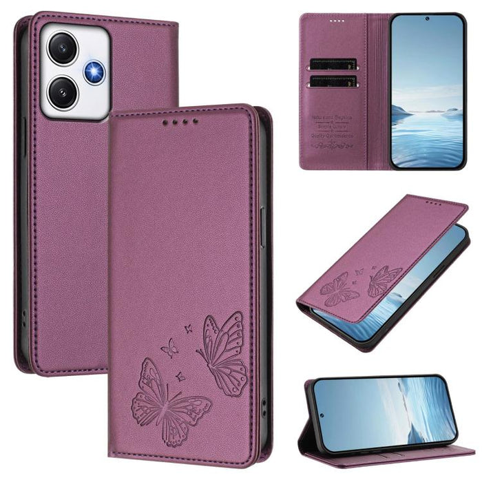 Funda para teléfono de cuero vegano con fuerte imán doble en forma de mariposa y protección RFID, For Redmi 13 4G / 5G / 13x / Poco M6 4G, For Redmi A3 / A3x / Poco C61, For Redmi Note 13 4G, For Redmi 13C 4G / 5G / Poco C65                            ...