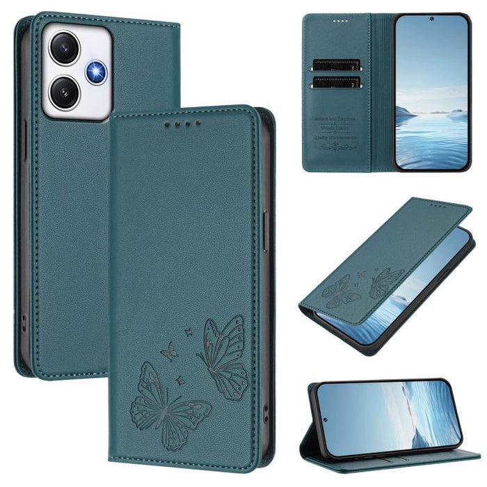 Funda para teléfono de cuero vegano con fuerte imán doble en forma de mariposa y protección RFID, For Redmi 13 4G / 5G / 13x / Poco M6 4G, For Redmi A3 / A3x / Poco C61, For Redmi Note 13 4G, For Redmi 13C 4G / 5G / Poco C65                            ...